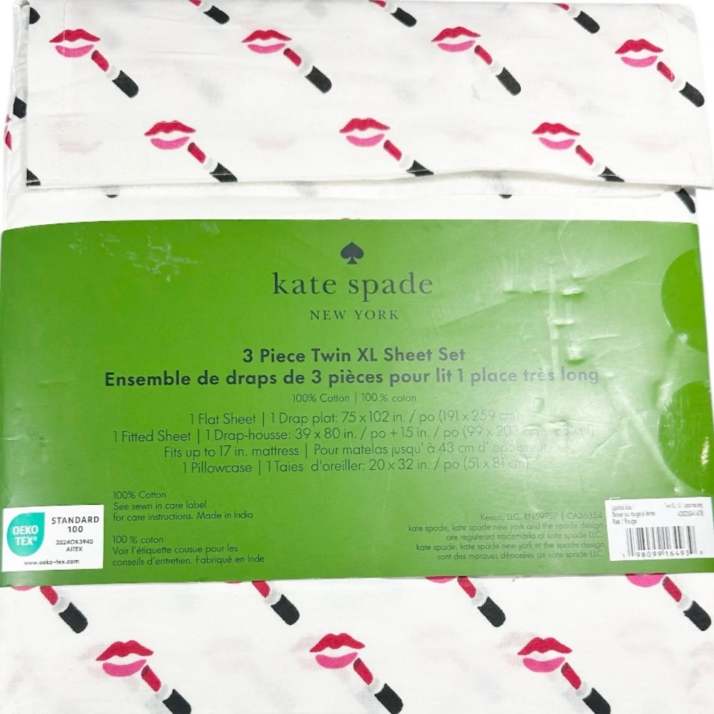 NEW Kate Spade LIPSTICK KISS. TWIN XL Sheet Set